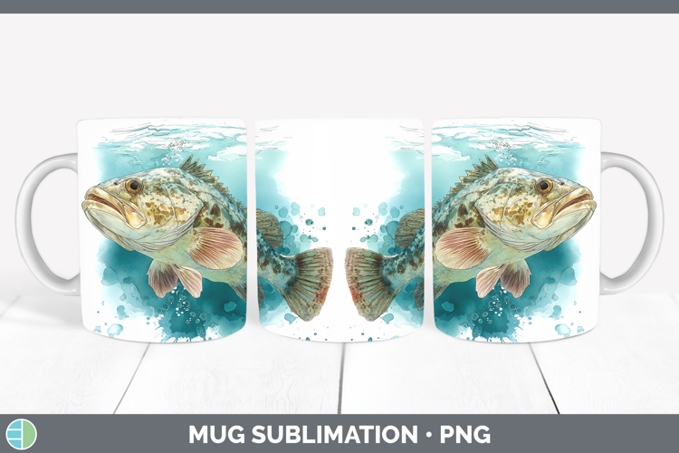 Grouper Ocean Fish Sketch Mug Wrap Sublimation Design