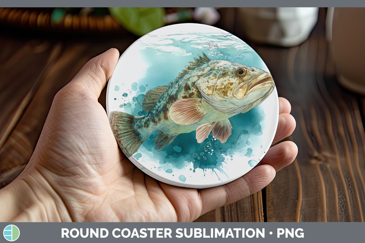 Grouper Ocean Fish Sketch Round Coaster Sublimation Design