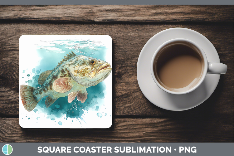 Grouper Ocean Fish Sketch Square Coaster Sublimation Design