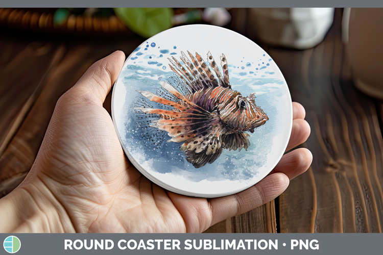 Lionfish Ocean Fish Sketch Round Coaster Sublimation Design