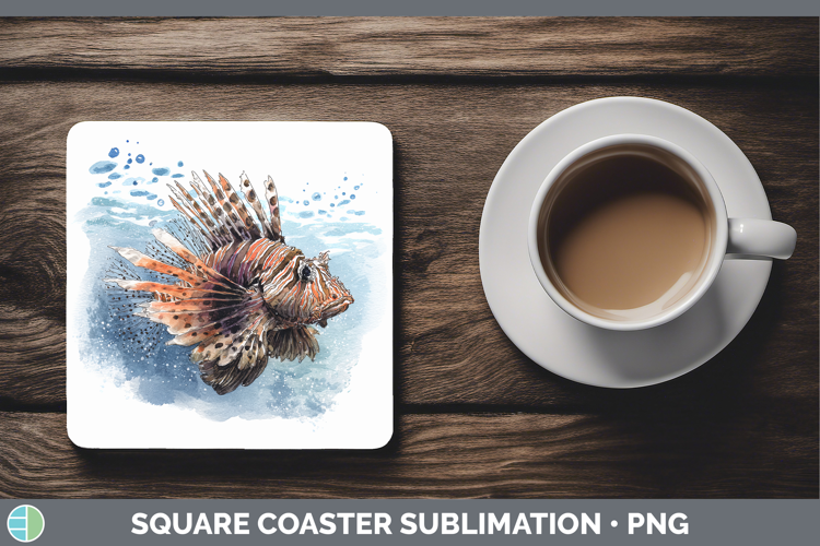 Lionfish Ocean Fish Sketch Square Coaster Sublimation Design