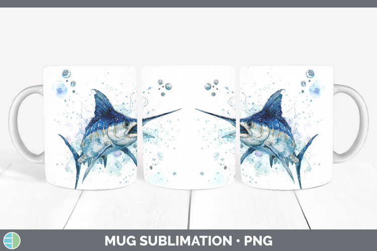 Marlin Ocean Fish Sketch Mug Wrap Sublimation Design