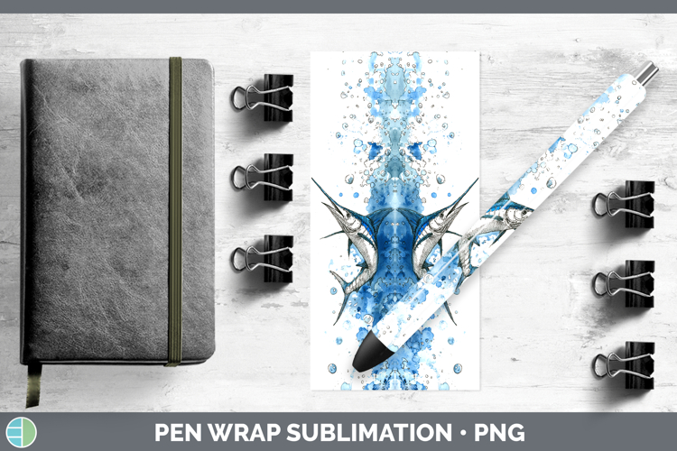 Marlin Ocean Fish Sketch Pen Wrap Sublimation Design