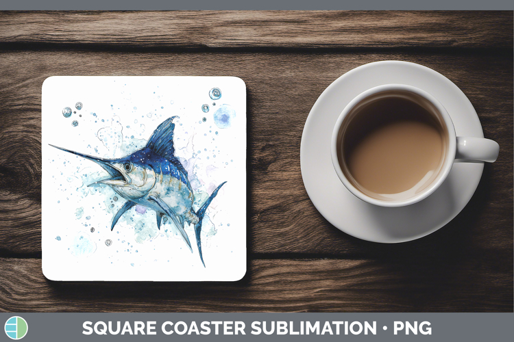 Marlin Ocean Fish Sketch Square Coaster Sublimation Design