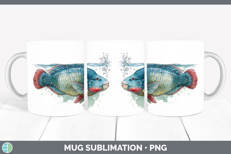 Parrotfish Ocean Fish Sketch Mug Wrap Sublimation Design