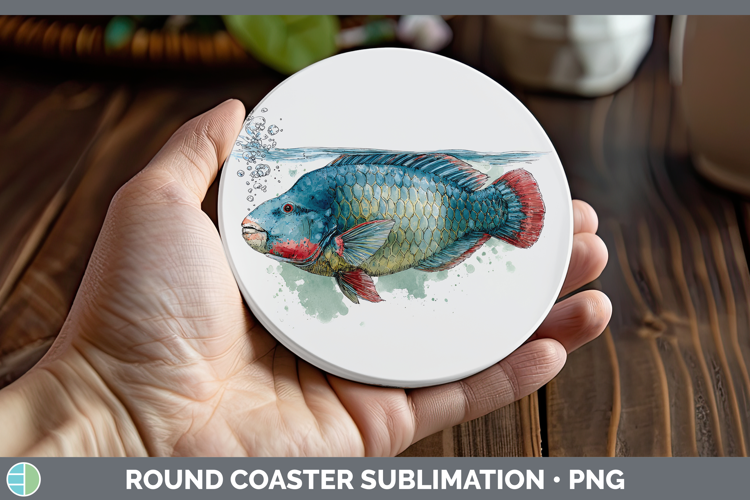 Parrotfish Ocean Fish Sketch Round Coaster Sublimation Desig