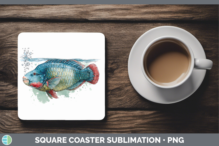 Parrotfish Ocean Fish Sketch Square Coaster Sublimation Desi