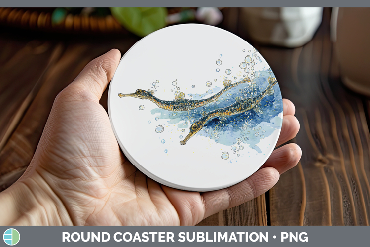 Pipefish Ocean Fish Sketch Round Coaster Sublimation Design