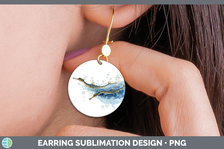 Pipefish Ocean Fish Sketch Round Earrings Sublimation Design