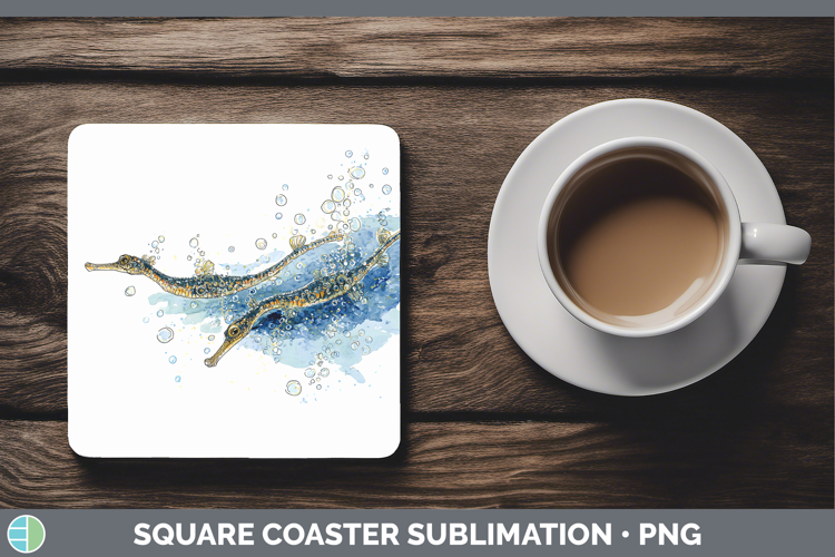 Pipefish Ocean Fish Sketch Square Coaster Sublimation Design
