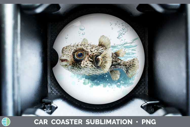 Porcupinefish Ocean Fish Sketch Car Coaster Sublimation Desi