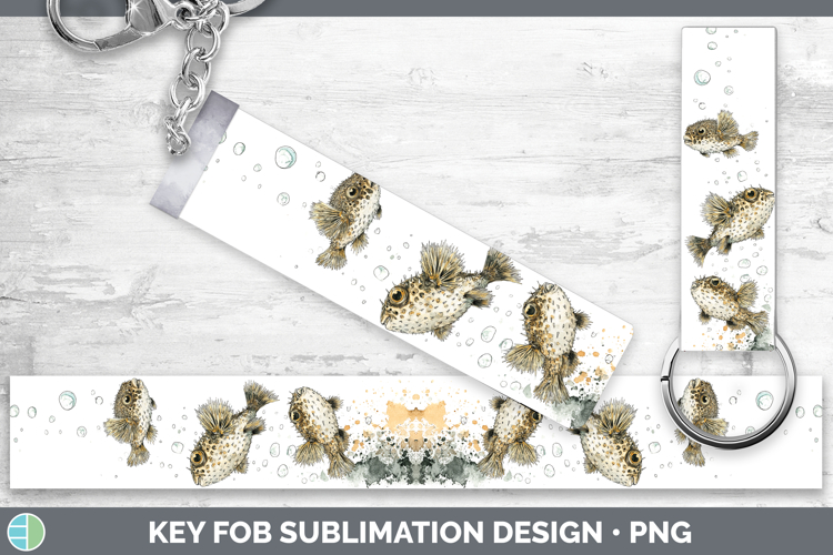 Porcupinefish Ocean Fish Sketch Key Fob Sublimation Design