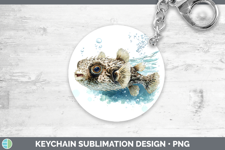 Porcupinefish Ocean Fish Sketch Keychain Sublimation Design