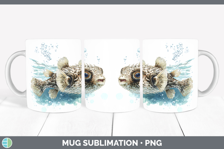 Porcupinefish Ocean Fish Sketch Mug Wrap Sublimation Design