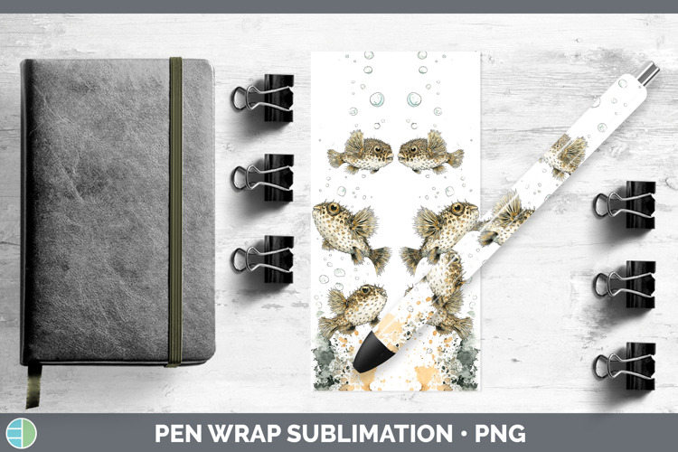 Porcupinefish Ocean Fish Sketch Pen Wrap Sublimation Design