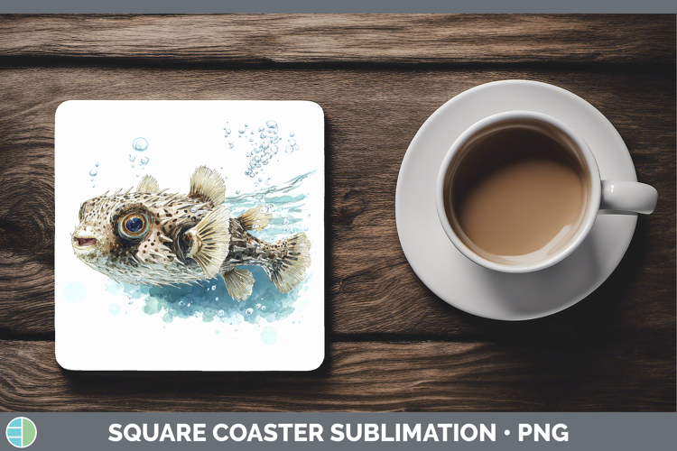 Porcupinefish Ocean Fish Sketch Square Coaster Sublimation D