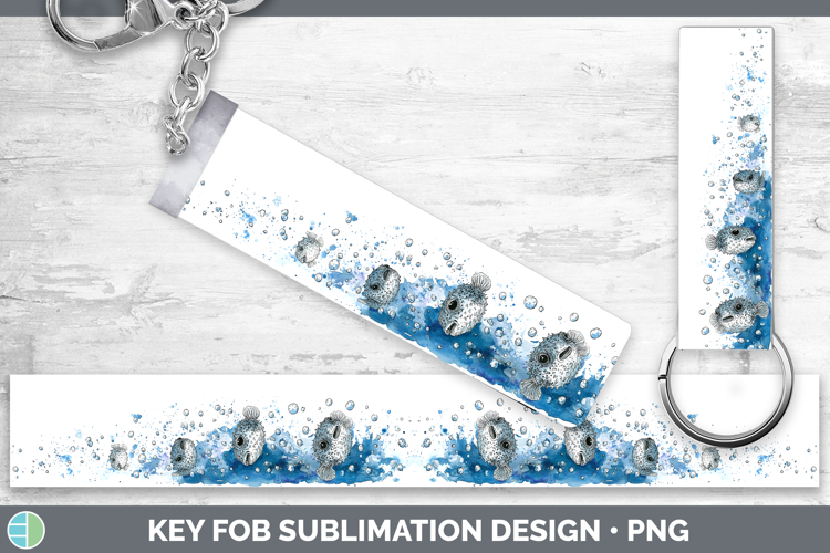 Pufferfish Ocean Fish Sketch Key Fob Sublimation Design