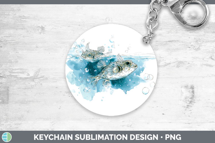 Pufferfish Ocean Fish Sketch Keychain Sublimation Design