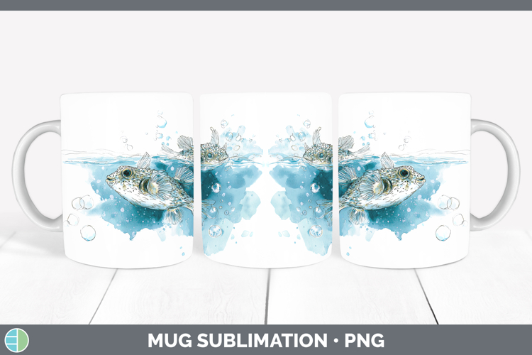 Pufferfish Ocean Fish Sketch Mug Wrap Sublimation Design