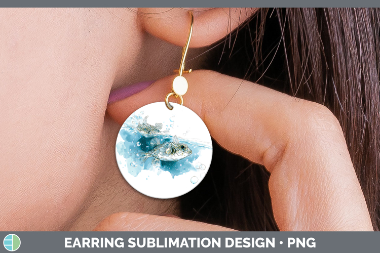 Pufferfish Ocean Fish Sketch Round Earrings Sublimation Desi