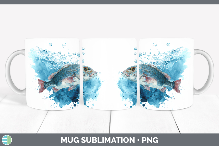 Snapper Ocean Fish Sketch Mug Wrap Sublimation Design