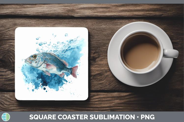 Snapper Ocean Fish Sketch Square Coaster Sublimation Design