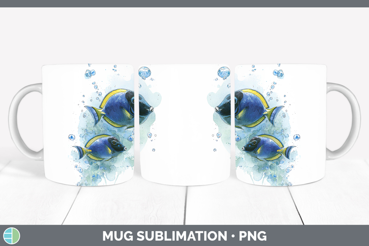 Surgeonfish Ocean Fish Sketch Mug Wrap Sublimation Design