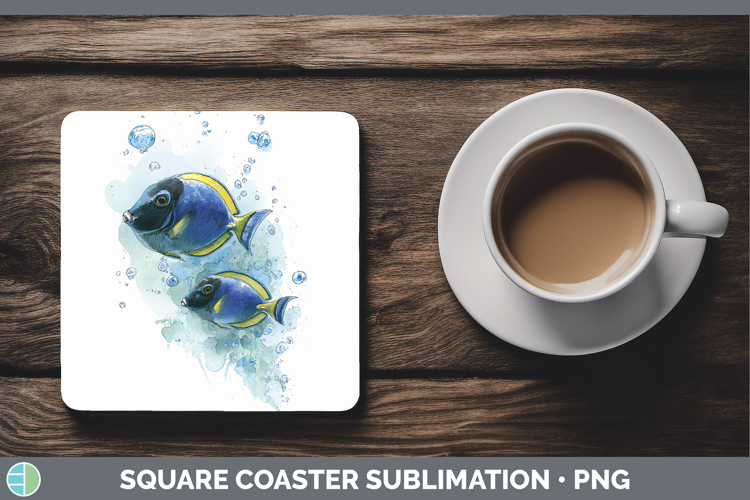 Surgeonfish Ocean Fish Sketch Square Coaster Sublimation Des