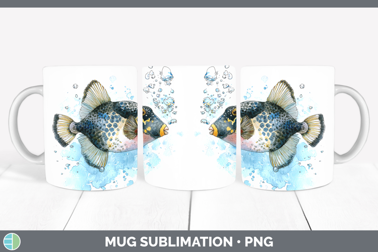 Triggerfish Ocean Fish Sketch Mug Wrap Sublimation Design
