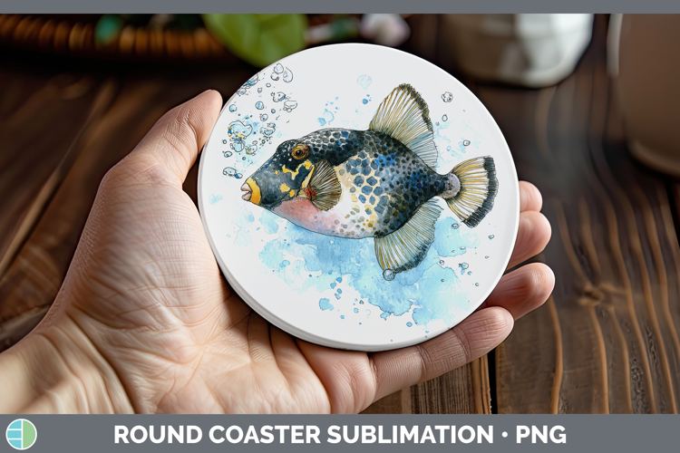 Triggerfish Ocean Fish Sketch Round Coaster Sublimation Desi