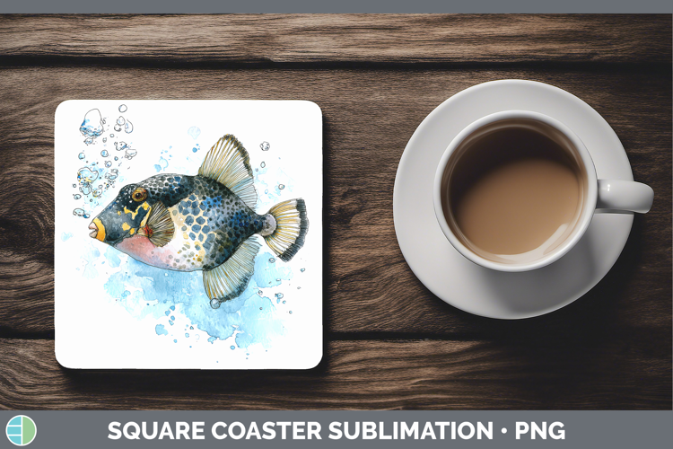 Triggerfish Ocean Fish Sketch Square Coaster Sublimation Des