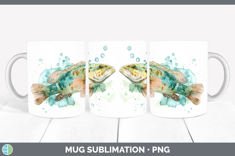 Wrasse Ocean Fish Sketch Mug Wrap Sublimation Design