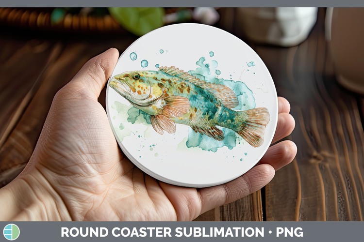 Wrasse Ocean Fish Sketch Round Coaster Sublimation Design