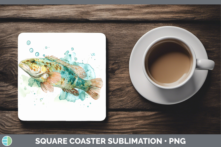 Wrasse Ocean Fish Sketch Square Coaster Sublimation Design