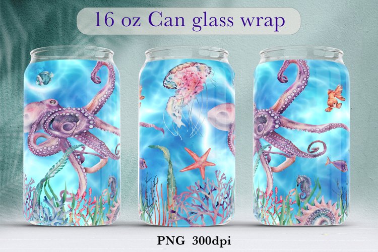 Dolphin glass can wrap Ocean sublimation png Underwater life