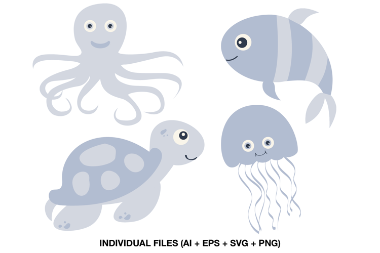 Cute Ocean Animals Clipart, Sea Animals for Kids