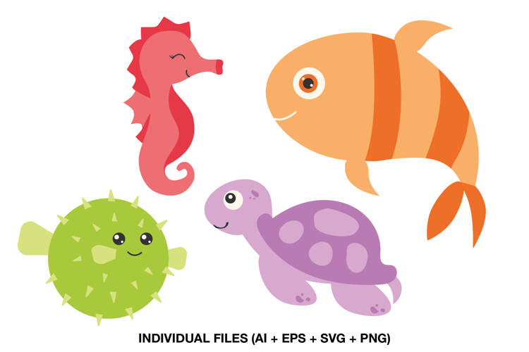 Cute Sea Animals Clipart, Ocean Animals for Kids