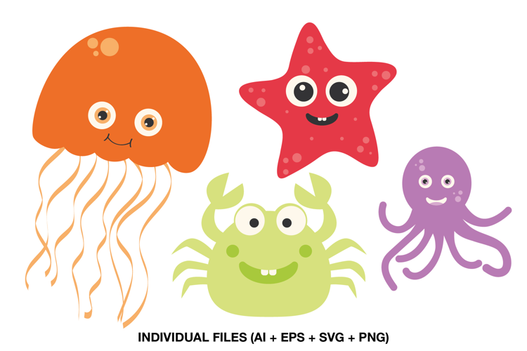 Cute Ocean Animals Clipart, Sea Life Kids Graphics