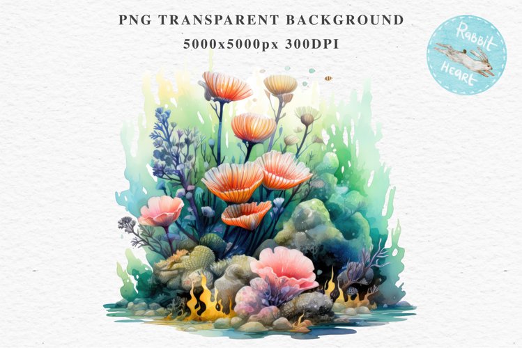 Ocean Sea Coral Nautical Seascape Undersea World Fish PNG Art Watercolor Transparent wedding invitation shirt designs sublimation printable bloom