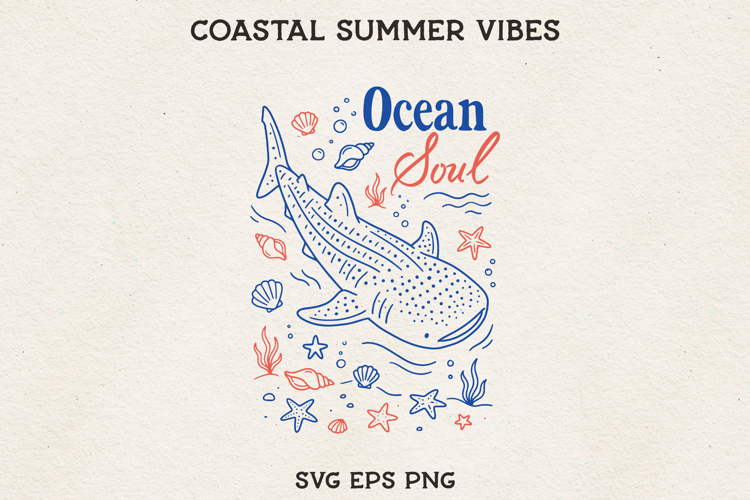 Whale Shark Ocean Illustration, Coastal Marine Life Design