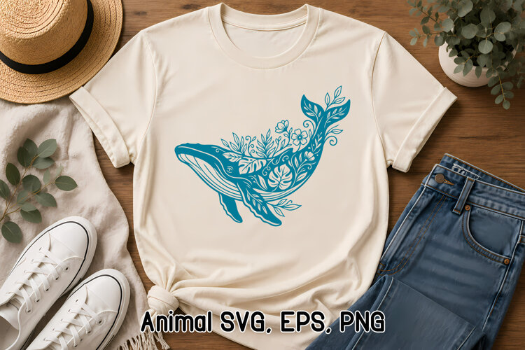 Botanical Whale SVG Floral Ocean Animal Design example image 1
