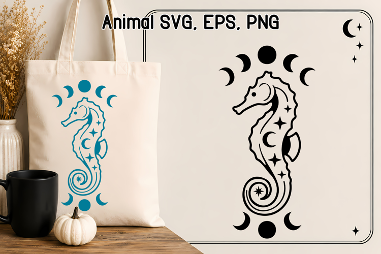 Celestial Seahorse SVG | Moon Phase Ocean Animal Design