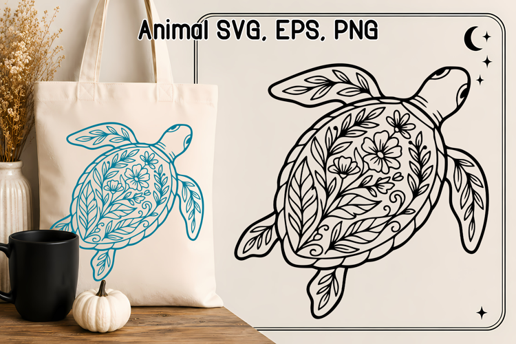 Botanical Sea Turtle SVG | Floral Ocean Animal Design