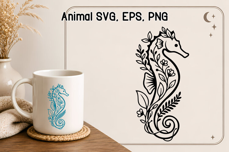 Botanical Seahorse SVG | Floral Ocean Animal Design example image 1
