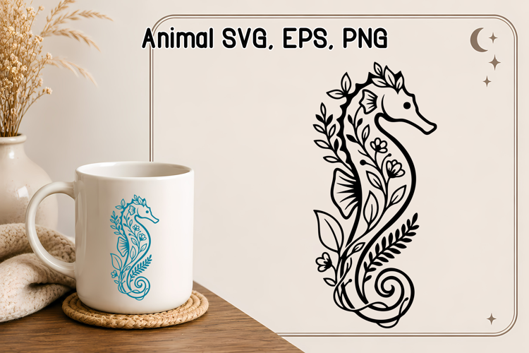 Botanical Seahorse SVG | Floral Ocean Animal Design