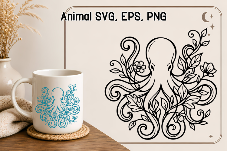 Botanical Octopus SVG | Floral Ocean Animal Design