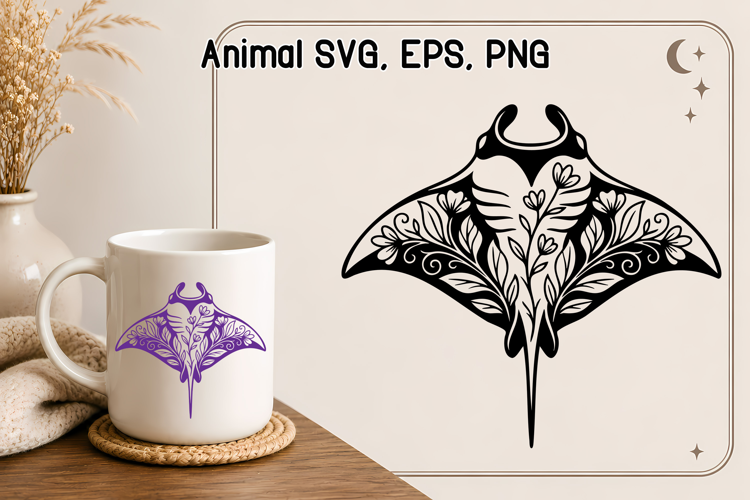 Botanical Manta Ray SVG | Floral Ocean Animal Design