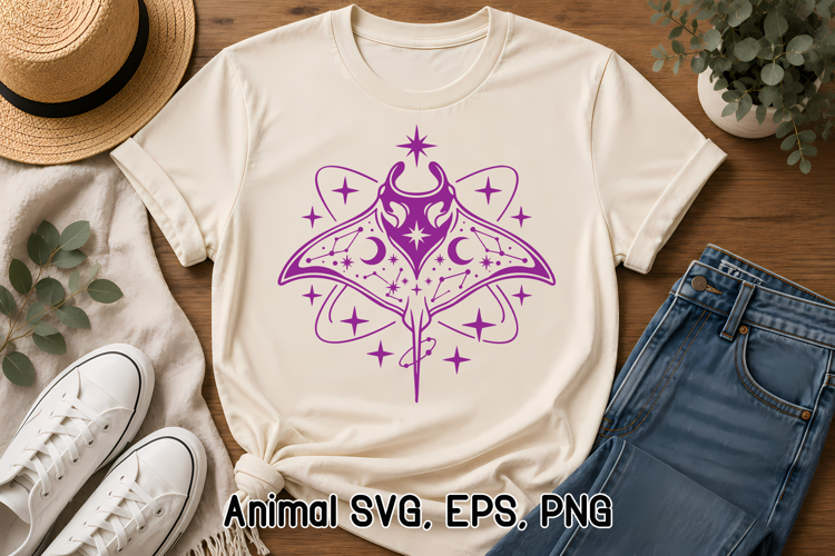 Celestial Manta Ray SVG | Moon Stars Ocean Animal Design