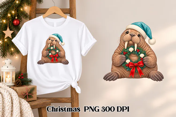 Christmas Walrus Coastal Clipart PNG