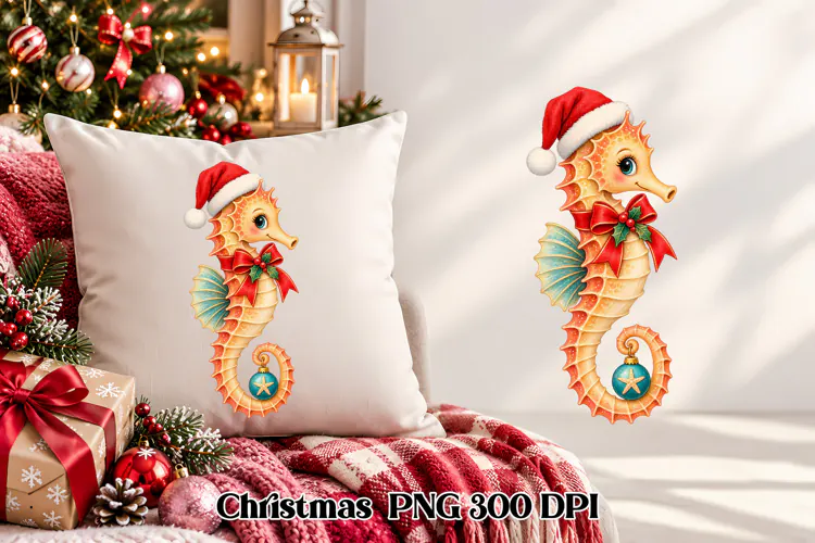Christmas Seahorse Clipart PNG